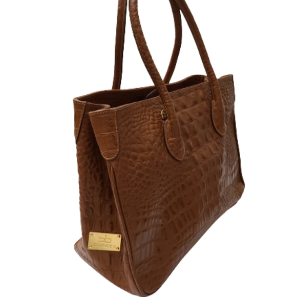 Courage B brown Andre crocodile embossed leather satchel - Picture 3 of 11